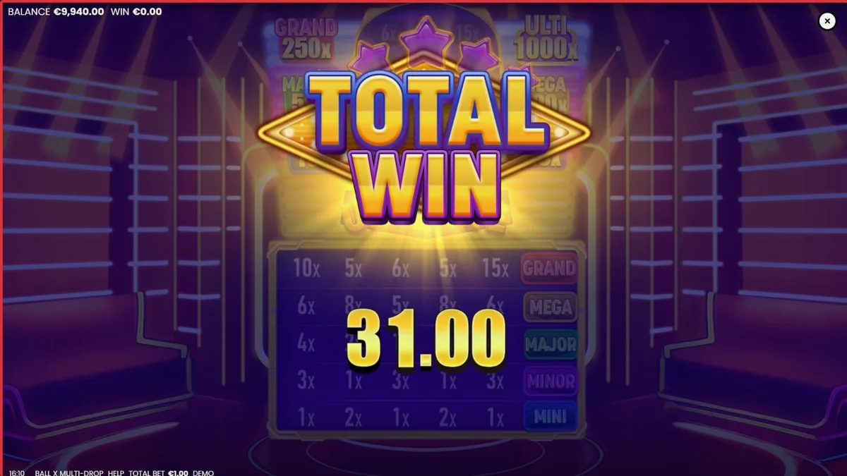 Ball X Multi-Drop slot machine neon interface