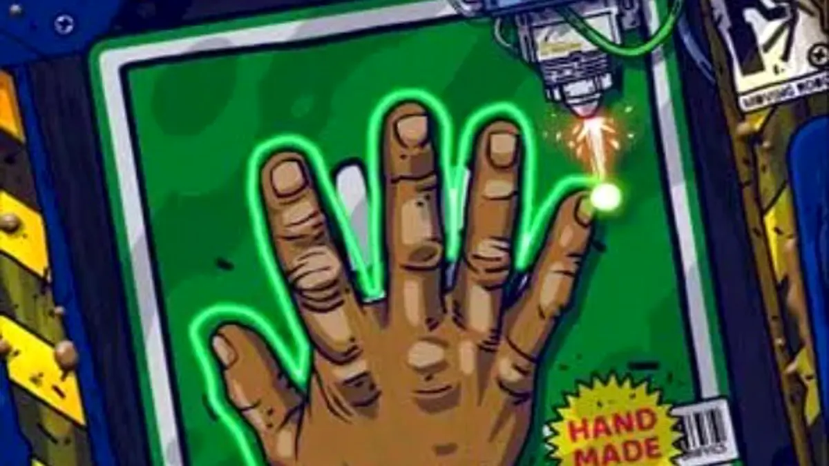 Isang visual na representasyon ng Outsourced Slash Game na nagpapakita ng retro na disenyo.